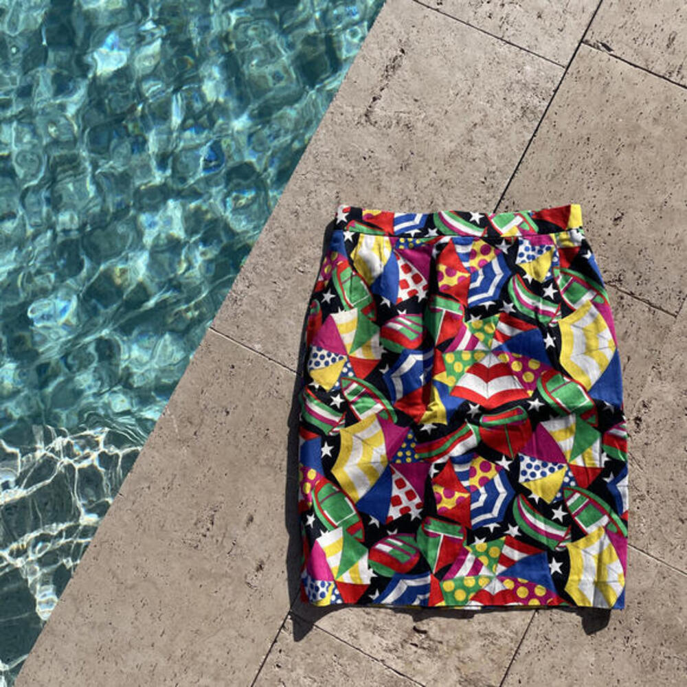 Vintage Escada Umbrella Print Vacation Skirt - Size 40